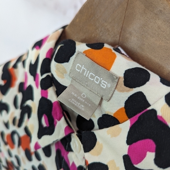 Chicos Shirt Womens Small 4 6 0 Button Up Vibrant Animal Leopard Cheetah Pink - Picture 3 of 12